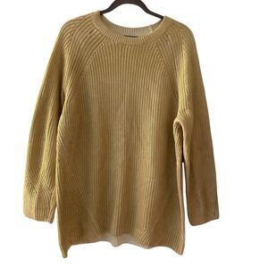 Express London Gold Ribbed Crewneck Long Knit Tunic Sweater Size M NWT